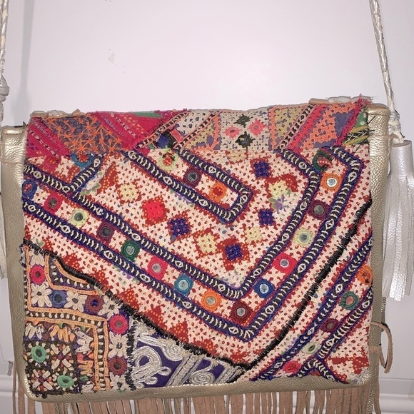 Boho Fringed Suede Patchwork Large Messenger Bag - Picture 9 of 11